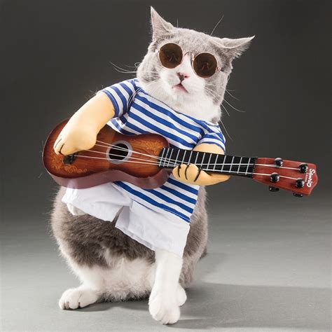 Funny Pet Guitar Player Cosplay Dog Cat Costume Guitarist Dressing Up