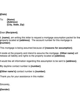A sample mortgage loan modification request letter. Mortgage Assumption Letter Template