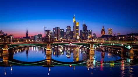 Night Cityscape Of Frankfurt Wallpaper Backiee