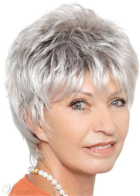 Short Haircut Natural Straight Synthetic Hair Wig For Women Over 60 M