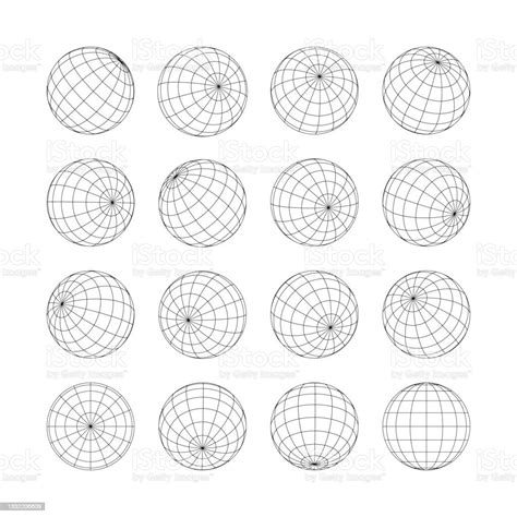 earth grid globe 3d sphere isolated set on white stock illustration download image now