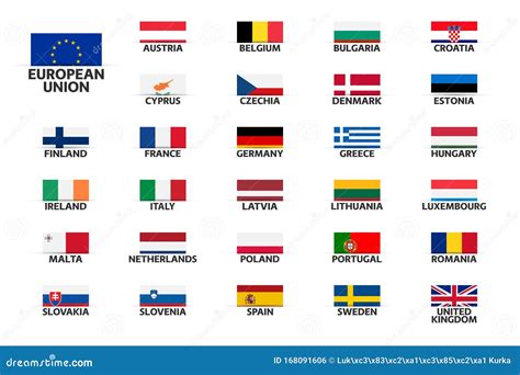 Bandiere Dei Paesi Dellunione Europea Degli Stati Membri Dellue