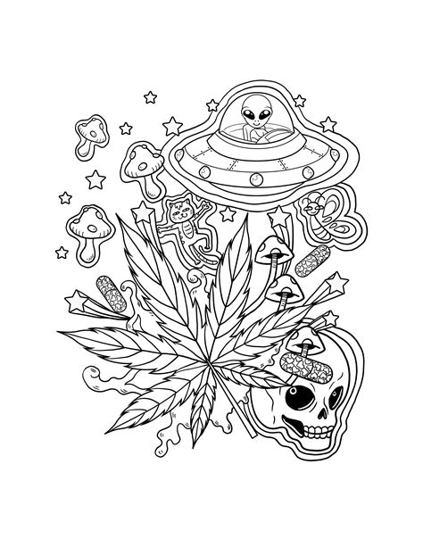 Trippy Skull Printable Pdf Magic Mushrooms Stoner Alien Etsy