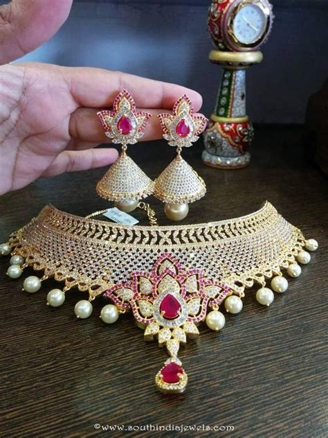 New gold design jewellery online ! One Gram Gold Bridal Choker with Jhumka | Indian wedding ...