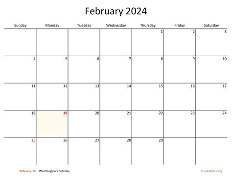 February 2024 Calendar With Bigger Boxes