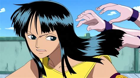 An Anime Character With Long Black Hair And Blue Eyes