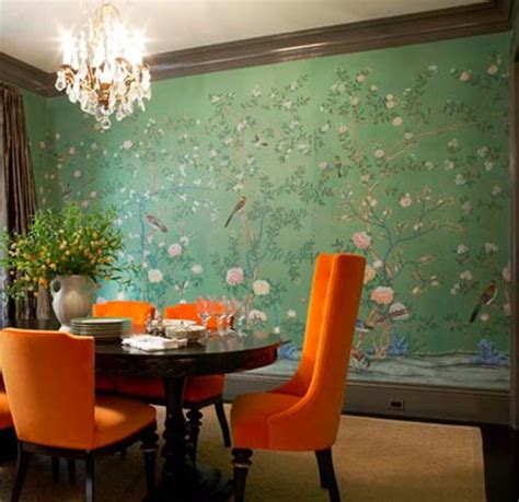 Chinoiserie Wallpaper On Emerald Green Dyed Silkdeposit Etsy