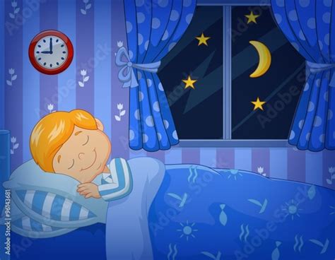 Cartoon Little Boy Sleeping In The Bed Stock Image And Royalty Free