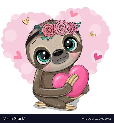 Cute Cartoon Sloth With A Heart On An Heart Backgrouns Download A Free