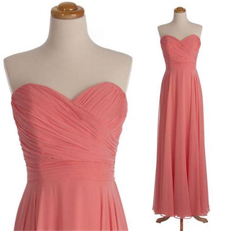 New Arrival Coral Chiffon Floor Length A Line Sweetheart Pleat