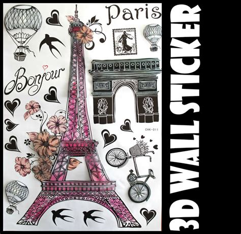 ≡ sticker wall | самоклеющиеся 3d панели © 2020. 3D Pink Paris Wall Sticker decals Home Decor Decoration ...