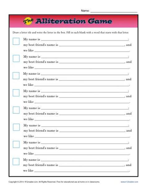 Why is reading important for young children? Alliteration Game | 2nd and 3rd Grade Worksheets