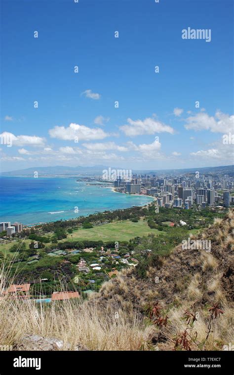 View Of Ocean And City From Top Of Diamond Head State Monument Trail