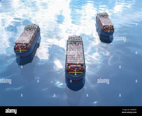 3d Rendering Cargo Ships Or Vessels With Containers In Ocean Stock