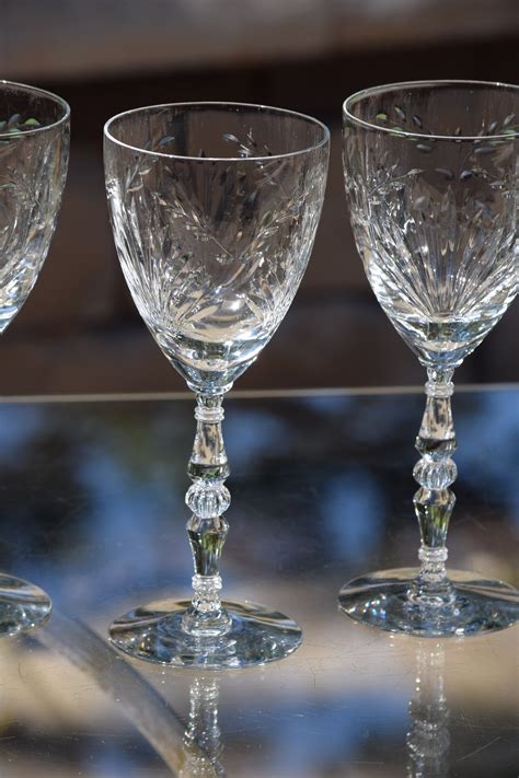 4 Vintage Etched Crystal Wine Glasses Tiffin Franciscan Sonja 1940s