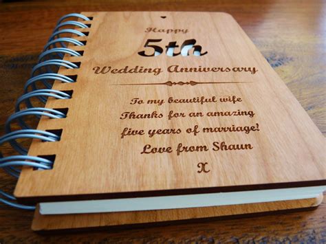 Personalised Wooden 5th Wedding Anniversary Journal Personalised Ts