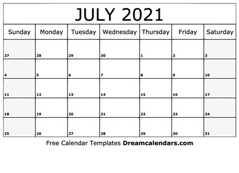 July 2021 calendar landscape, small numerals. July 2021 calendar | free blank printable templates