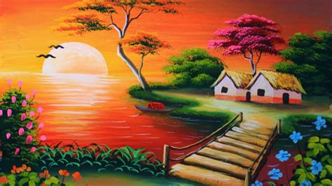 Indian Village Scenery Drawing And Painting Village Scenery Drawing