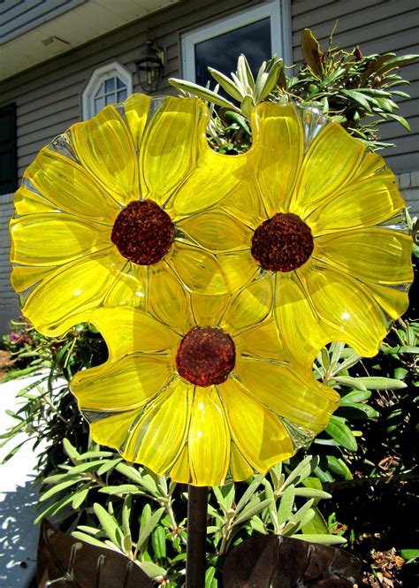 Sunflower Garden Art Glass Flower Yard Art Sun Catcher Glass Etsy