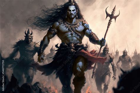 Ai Generated Image Of Hindu God Shiva Leading His Army Of Ganas Into War Against Evil Stock
