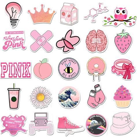 50 Pack Pastel Pink Stickers Aesthetic Waterproof Sticker Etsy