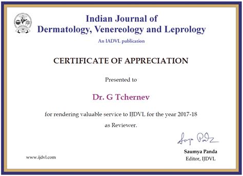 Certificate For Contribution As Reviewer For The Indian Journal Of