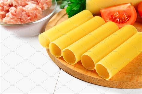 Italian Pasta Cannelloni Raw Tube For Stuffing Stuffing Surrounded By High Quality Food Images