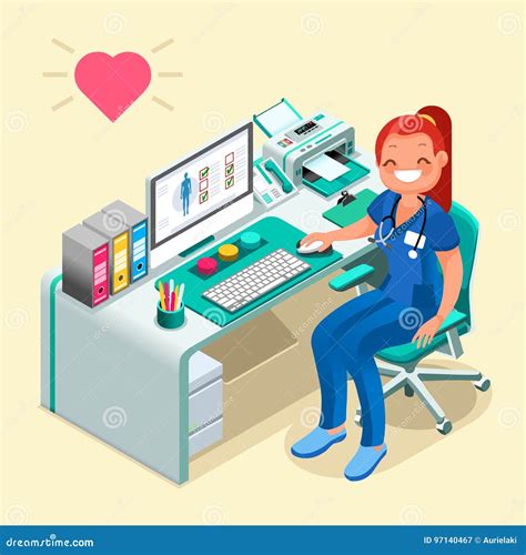 Nurse Or Female Doctor Cartoon Isometric People Stock Vector