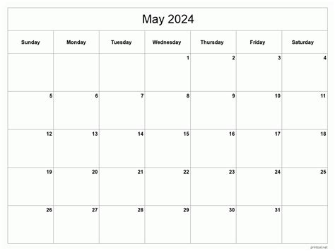 Printable May 2024 Calendar Free Printable Calendars