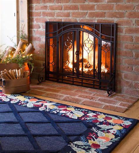 Two Door Fireplace Screen With Glass Floral Panels All Fireplace Screens Plowhearth