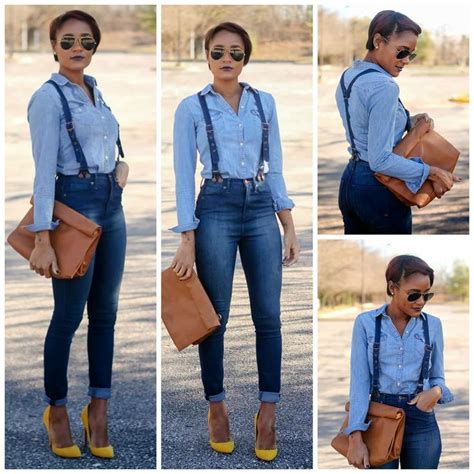 Denim Jeans With Suspenders Denim Top Yellow Heels By The Daileigh