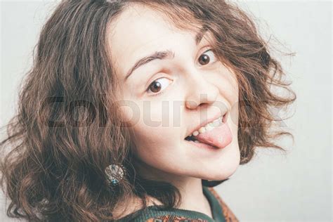 Girl Shows Tongue Stock Image Colourbox