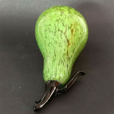 Vintage Hand Blown Murano Glass Pear Style Green Art Glass Fruit