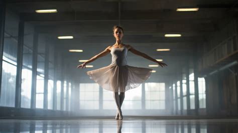 Ballet Dancer Poised Mid Leap Her Reflection Echoing In The Mirrored