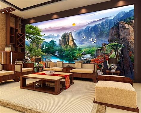 Beibehang Large Mural Wallpaper Mountain Sunrise Landscape Design
