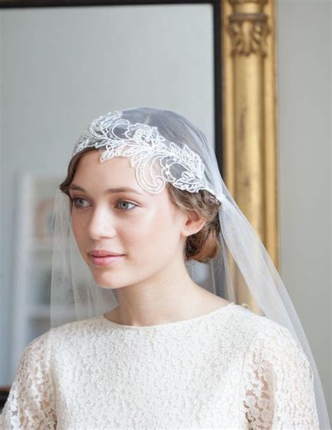 Juliet Cap Veil With Beaded Lace In Light Ivory Cathedral Etsy