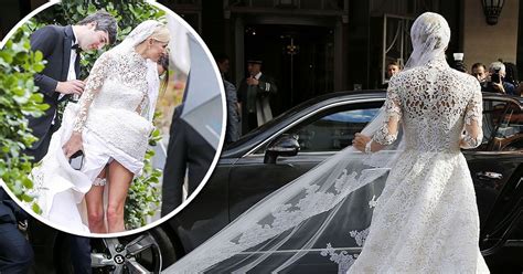Blushing Bride Shocking Moment Nicky Hiltons Bridal Veil Is Caught In Car Wheel Before