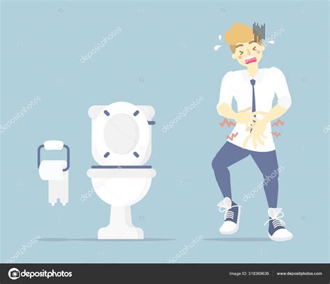 Man Having Stomach Ache Needing Urinate Holding His Pee Poo Stock