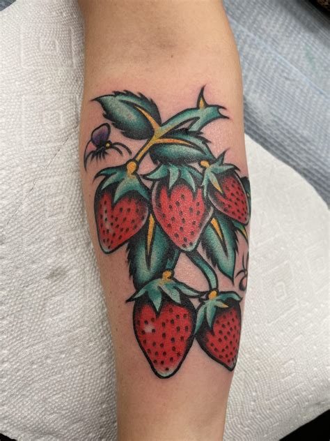 Pretty Traditional Strawberry Tattoo For My Grandma Done By Rudy At