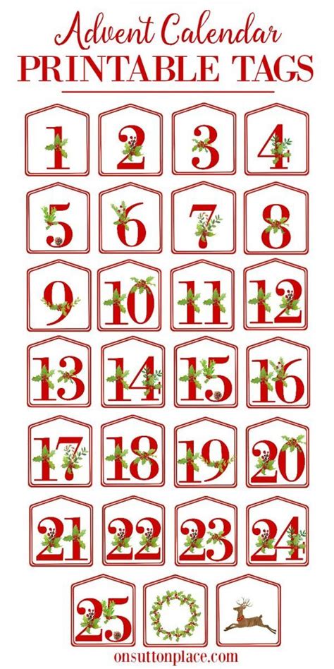 Diy Advent Calendar Printable Red Number Tags Christmas Countdown Diy