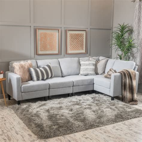 Christopher Knight Home Carolina Tufted Fabric Sectional Sofa In Light Grey Lavorist