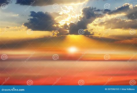 Gold Sunset Pink Blue Colorful Sky White Fluffy Clouds Sea Water Wave