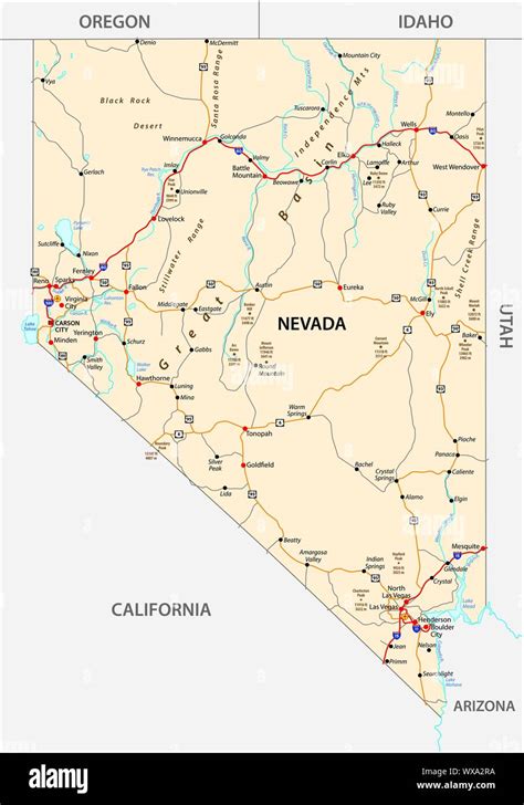 Nevada Road Map With Interstate Us Highways And Federal Highways Stock