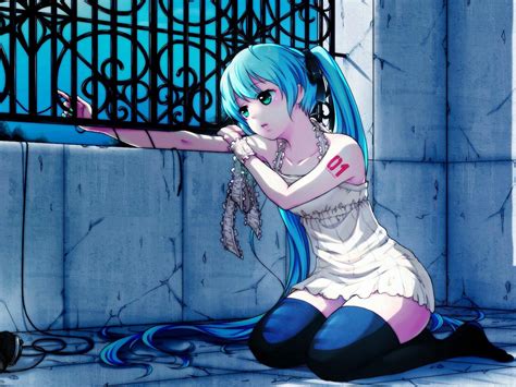 Anime Wallpapers Sad Girl Near Window Anime Girl Blue Hair Sad