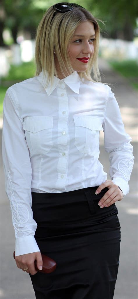 Pin By Magik Dragon On Buttoned Up Ladies Women White Blouse Blouses For Women Business