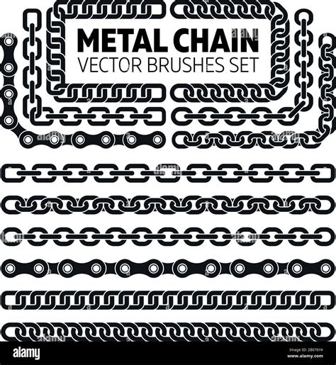 Metal Chain Links Vector Pattern Brushes Set Interlink Border Frame