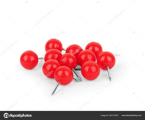 Set Of Red Push Pins Isolated On White Background Stock Photo By