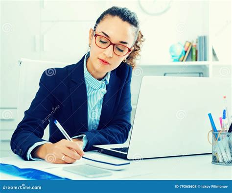 Business Lady Sitting At Office Desk With Laptop Stock Photo Image Of