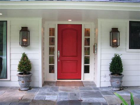 Red Front Door With Sidelights Exterior Front Doors Painted Front