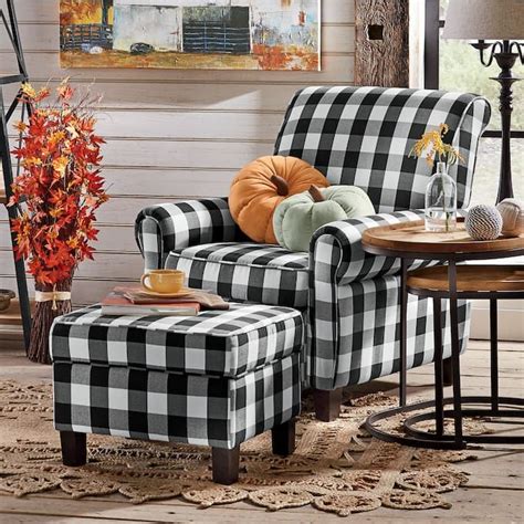 The wooden legs bring the solidity to your home. Buffalo Check Armchair and Ottoman | Chair and ottoman set ...